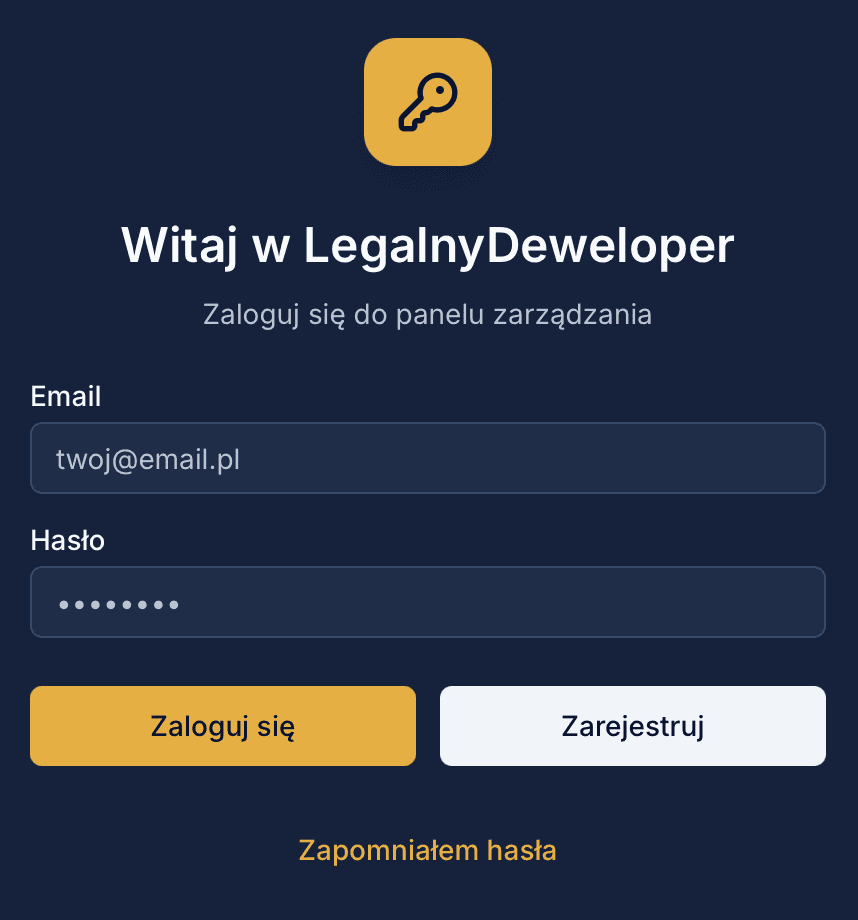 Panel zarządzania LegalnyDeweloper