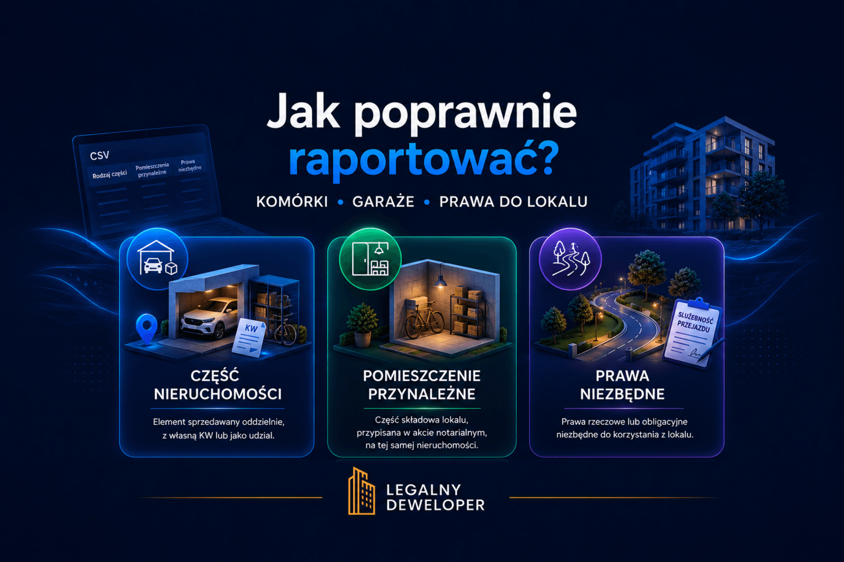 Części nieruchomości, pomieszczenia przynależne i prawa niezbędne — czym się różnią i jak je raportować na dane.gov.pl?